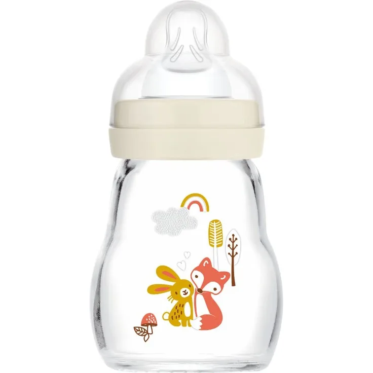 Mam Feel Good Glasflasche mit Sauger Mis 1, 0+Monate, 170 ml, beige