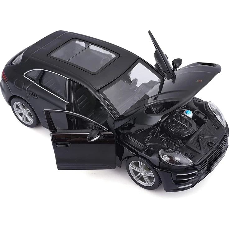 Bburago Porsche Macan: Modellauto im Maßstab 1:24, Türen und Motorhaube zum Öffnen, lenkbar, 19 cm, schwarz (18-21077) – Bild 4