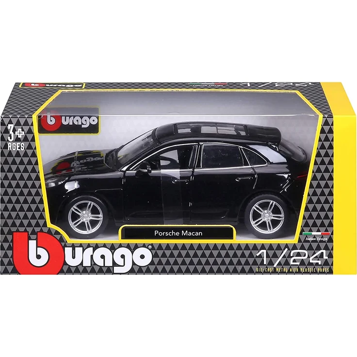 Bburago Porsche Macan: Modellauto im Maßstab 1:24, Türen und Motorhaube zum Öffnen, lenkbar, 19 cm, schwarz (18-21077) – Bild 7