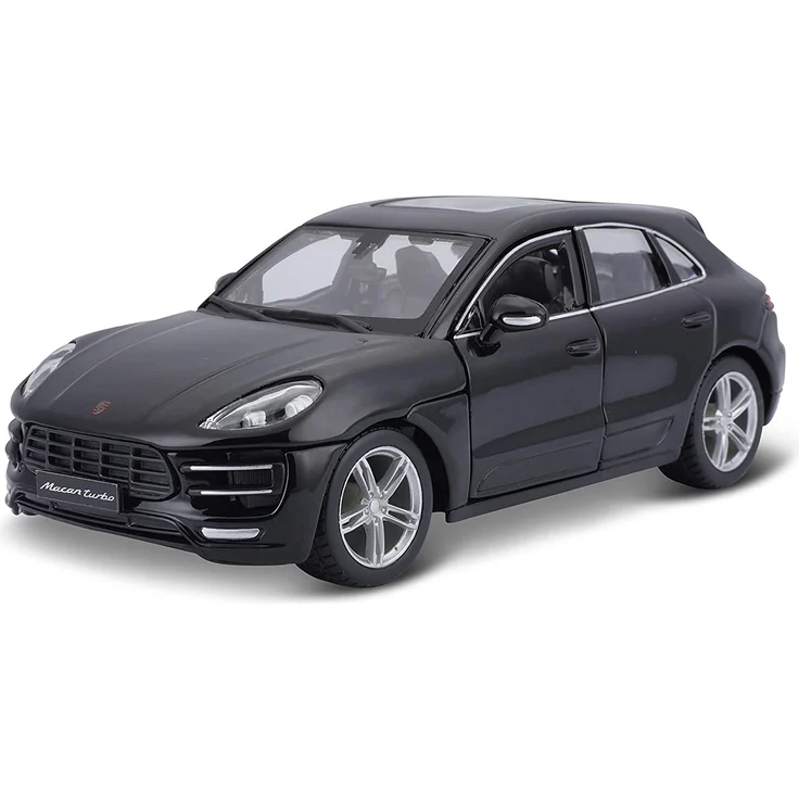 Bburago Porsche Macan: Modellauto im Maßstab 1:24, Türen und Motorhaube zum Öffnen, lenkbar, 19 cm, schwarz (18-21077) – Bild 1