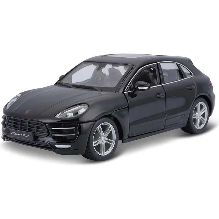Bburago Porsche Macan: Modellauto im Maßstab 1:24, Türen und Motorhaube zum Öffnen, lenkbar, 19 cm, schwarz (18-21077)