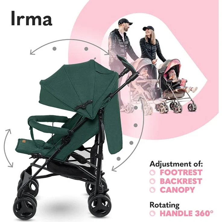 LIONELO Irma Kinderwagen bis 15 kg, Kinderwagen, leichter moderner Kinderwagen mit Liegefunktion, faltbar, große 6-Zoll-Räder, großer Korb, Tasche, Moskitonetz – Bild 3