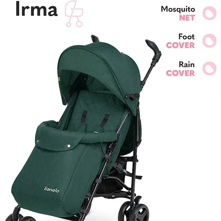 LIONELO Irma Kinderwagen bis 15 kg, Kinderwagen, leichter moderner Kinderwagen mit Liegefunktion, faltbar, große 6-Zoll-Räder, großer Korb, Tasche, Moskitonetz – Bild 8