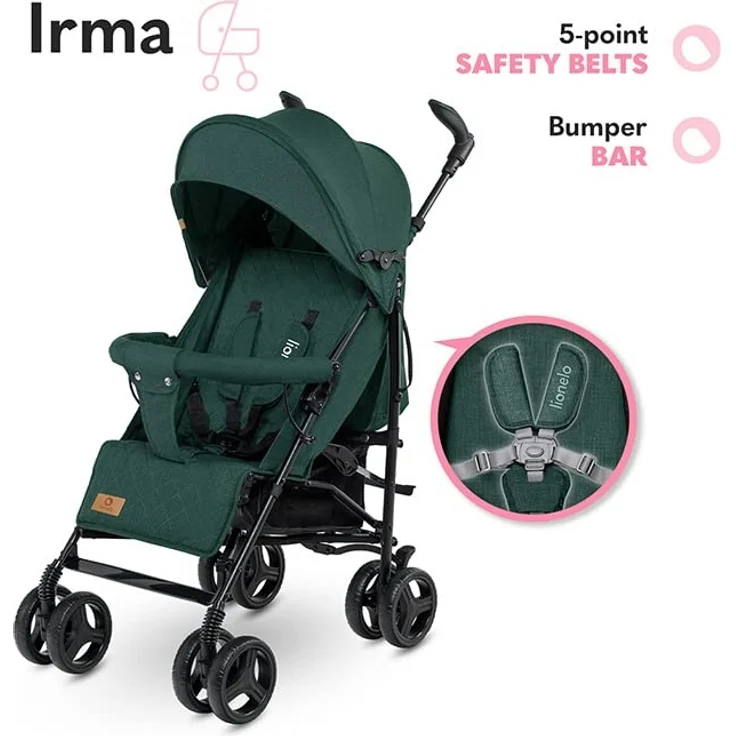 LIONELO Irma Kinderwagen bis 15 kg, Kinderwagen, leichter moderner Kinderwagen mit Liegefunktion, faltbar, große 6-Zoll-Räder, großer Korb, Tasche, Moskitonetz – Bild 5