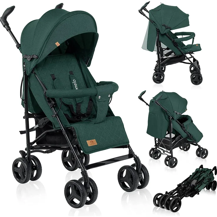 LIONELO Irma Kinderwagen bis 15 kg, Kinderwagen, leichter moderner Kinderwagen mit Liegefunktion, faltbar, große 6-Zoll-Räder, großer Korb, Tasche, Moskitonetz