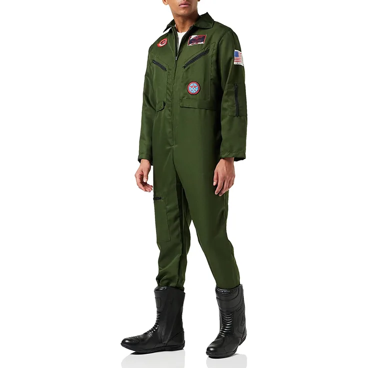 Smiffys, Herren Top Gun Kostüm, Overall, Namensschild und Sonnenbrille, Top Gun, Größe: L, 36287