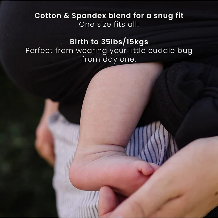 CuddleBug Tragetuch Baby Neugeborene - Elastisches Babytrage Neugeborene ab Geburt & Kleinkinder bis 16Kg - Einfach zu binden (Schwarz/Black) – Bild 9