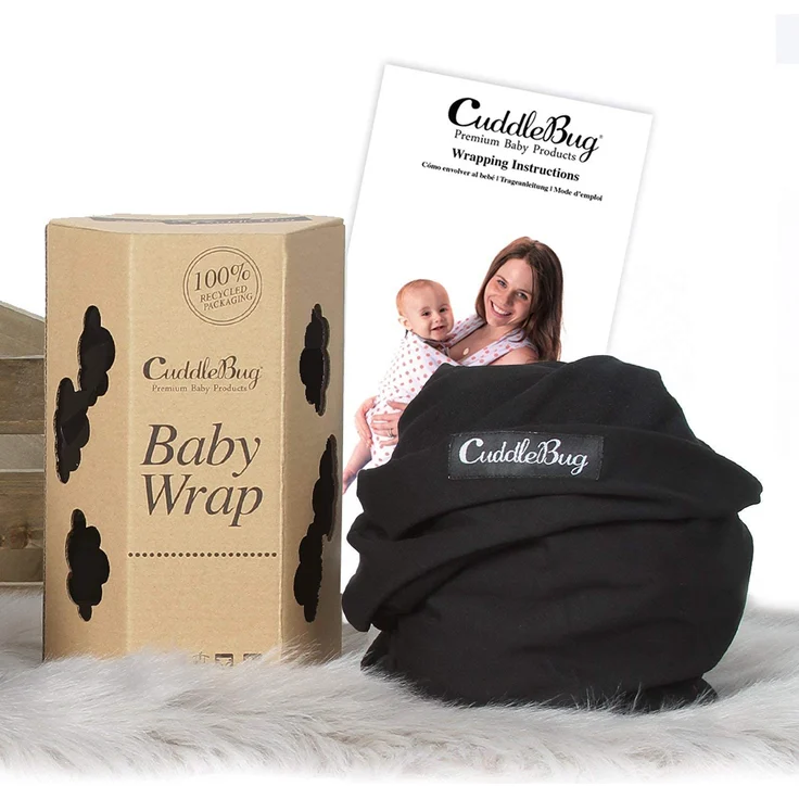 CuddleBug Tragetuch Baby Neugeborene - Elastisches Babytrage Neugeborene ab Geburt & Kleinkinder bis 16Kg - Einfach zu binden (Schwarz/Black) – Bild 3