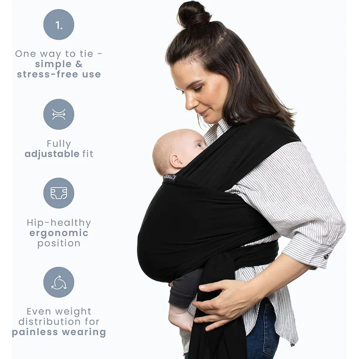 CuddleBug Tragetuch Baby Neugeborene - Elastisches Babytrage Neugeborene ab Geburt & Kleinkinder bis 16Kg - Einfach zu binden (Schwarz/Black) – Bild 8