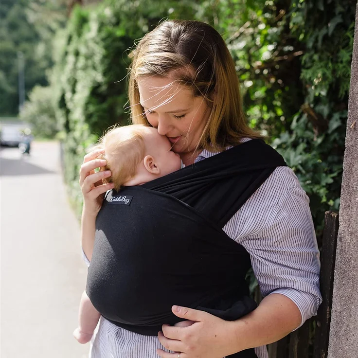 CuddleBug Tragetuch Baby Neugeborene - Elastisches Babytrage Neugeborene ab Geburt & Kleinkinder bis 16Kg - Einfach zu binden (Schwarz/Black) – Bild 4
