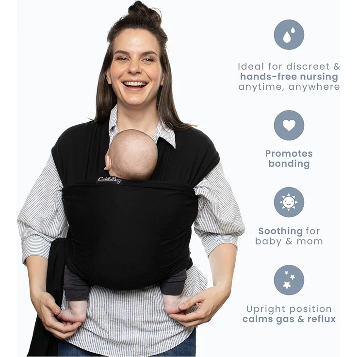 CuddleBug Tragetuch Baby Neugeborene - Elastisches Babytrage Neugeborene ab Geburt & Kleinkinder bis 16Kg - Einfach zu binden (Schwarz/Black) – Bild 7