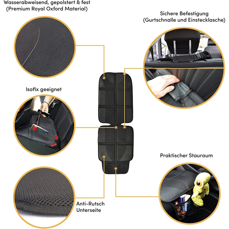 Autositzauflage Grau (Premium Royal-Oxford-Material) zum Schutz vor Kindersitzen Isofix geeignet, Auto-Kindersitzunterlage wasserabweisend, Autositzschutz, Unterlage, Schoner in universeller Passform – Bild 4