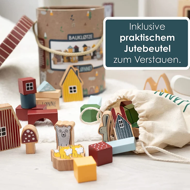 HEJ LØNNE Holzbausteine 56-teilig in Box - Kinder Spielzeug ab 1 Jahr - Motorikspielzeug - Bauklötze Holz - Holzspielzeug Baby - Preisvergleich – Bild 4