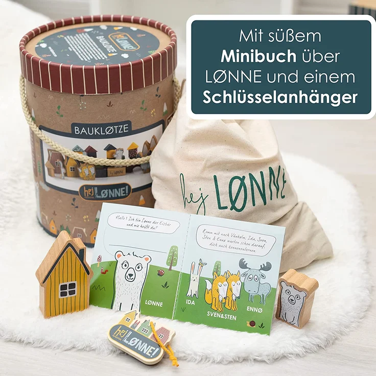 HEJ LØNNE Holzbausteine 56-teilig in Box - Kinder Spielzeug ab 1 Jahr - Motorikspielzeug - Bauklötze Holz - Holzspielzeug Baby - Preisvergleich – Bild 5