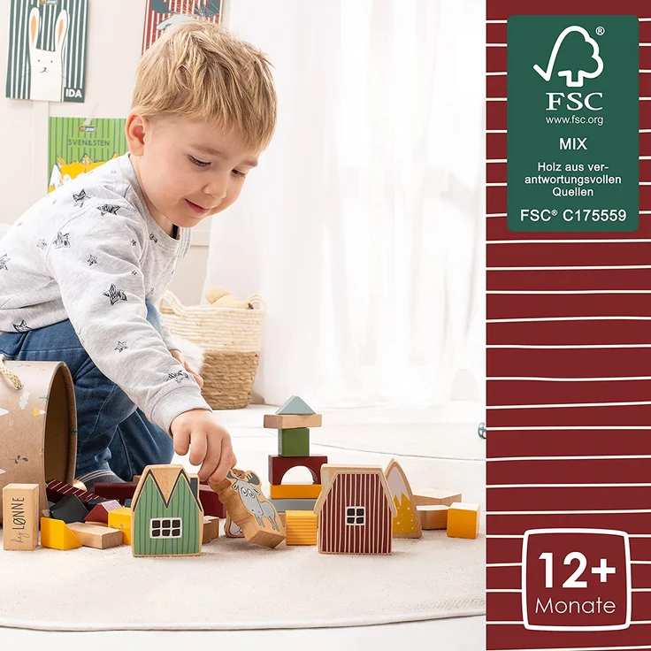 HEJ LØNNE Holzbausteine 56-teilig in Box - Kinder Spielzeug ab 1 Jahr - Motorikspielzeug - Bauklötze Holz - Holzspielzeug Baby - Preisvergleich – Bild 3