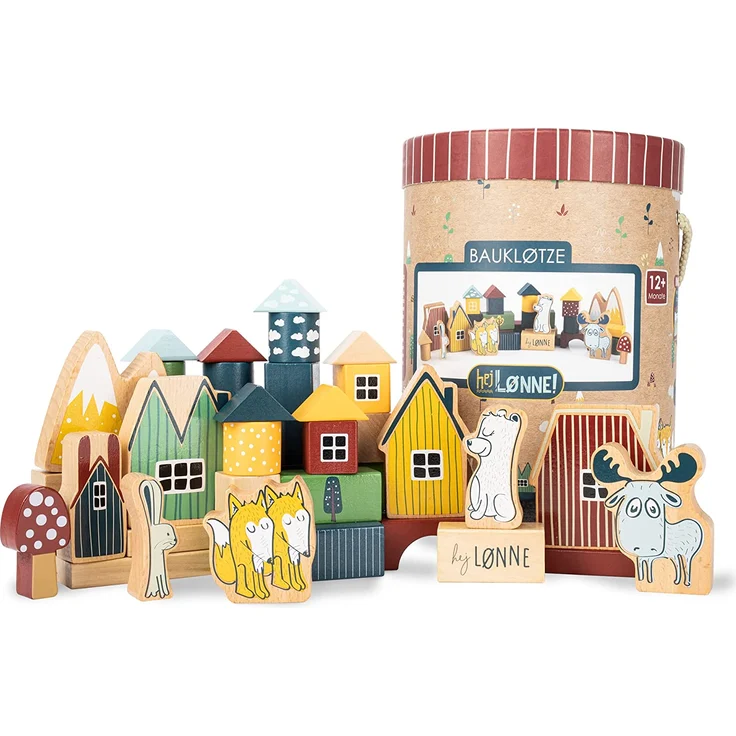 HEJ LØNNE Holzbausteine 56-teilig in Box - Kinder Spielzeug ab 1 Jahr - Motorikspielzeug - Bauklötze Holz - Holzspielzeug Baby - Preisvergleich – Bild 1