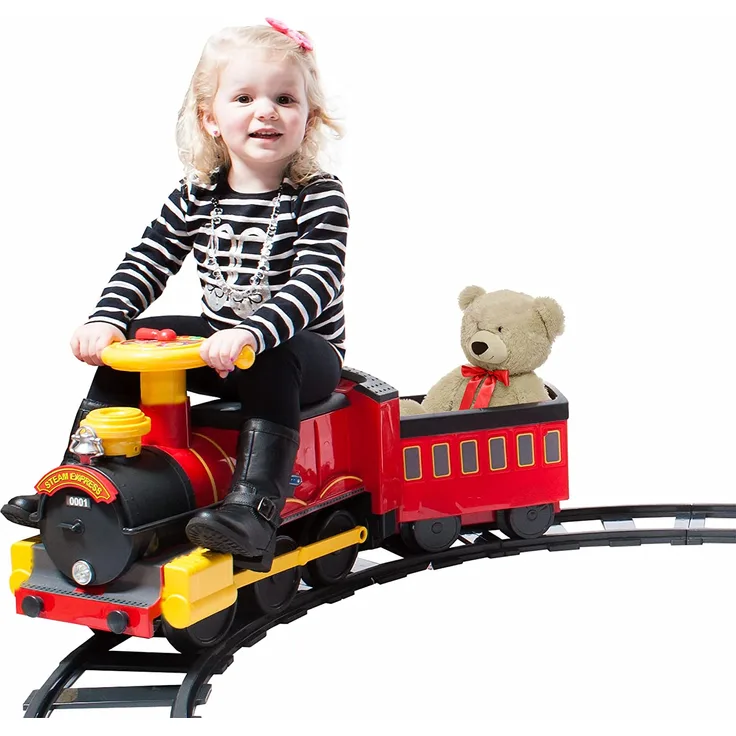 ROLLPLAY Steam Train Kinderfahrzeug mit Batterie / Eisenbahn Set, Zug & Schienen