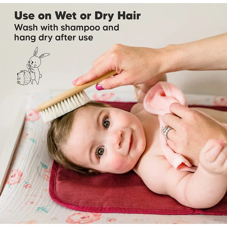 Baby Haarbürste für Neugeborene - Natürliche Holz Baby Bürste mit Weichen Ziegenborsten - perfektes Kopfhautpflege Haarbürste Baby, Säuglinge, Kleinkinder - Baby Haarbürste Neugeborene (Walnuss) - Preisvergleich – Bild 6
