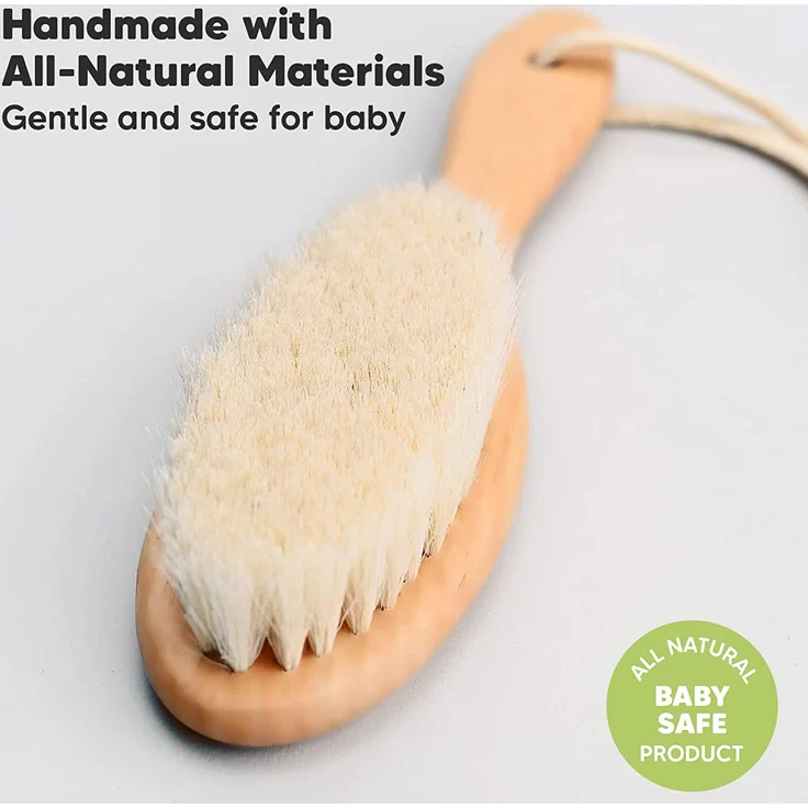 Baby Haarbürste für Neugeborene - Natürliche Holz Baby Bürste mit Weichen Ziegenborsten - perfektes Kopfhautpflege Haarbürste Baby, Säuglinge, Kleinkinder - Baby Haarbürste Neugeborene (Walnuss) - Preisvergleich – Bild 3