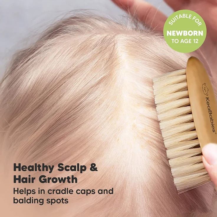 Baby Haarbürste für Neugeborene - Natürliche Holz Baby Bürste mit Weichen Ziegenborsten - perfektes Kopfhautpflege Haarbürste Baby, Säuglinge, Kleinkinder - Baby Haarbürste Neugeborene (Walnuss) - Preisvergleich – Bild 4