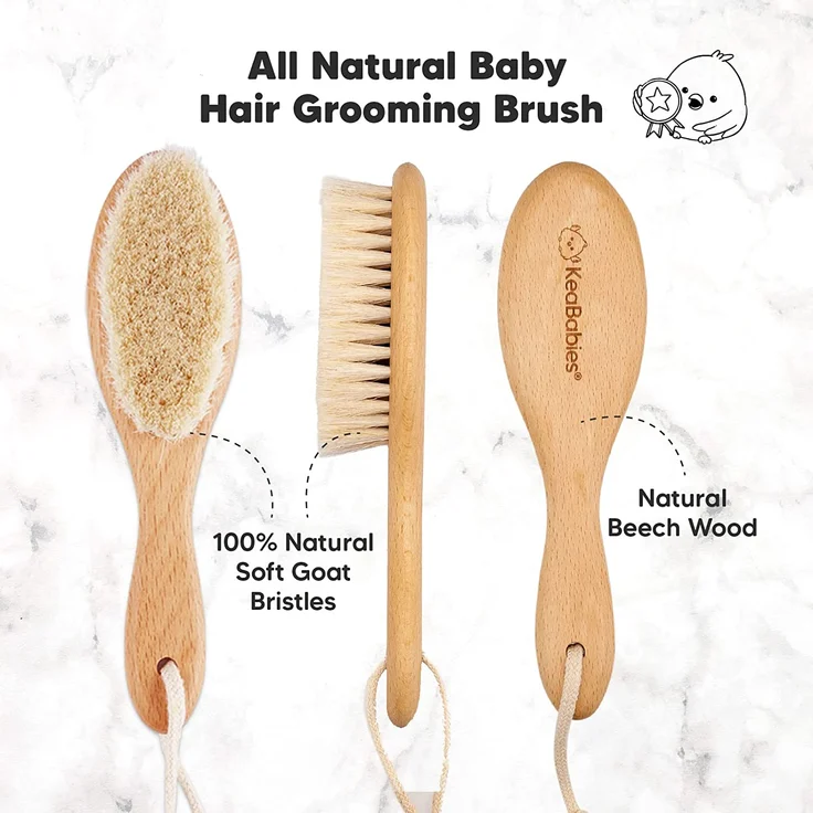 Baby Haarbürste für Neugeborene - Natürliche Holz Baby Bürste mit Weichen Ziegenborsten - perfektes Kopfhautpflege Haarbürste Baby, Säuglinge, Kleinkinder - Baby Haarbürste Neugeborene (Walnuss) - Preisvergleich – Bild 2