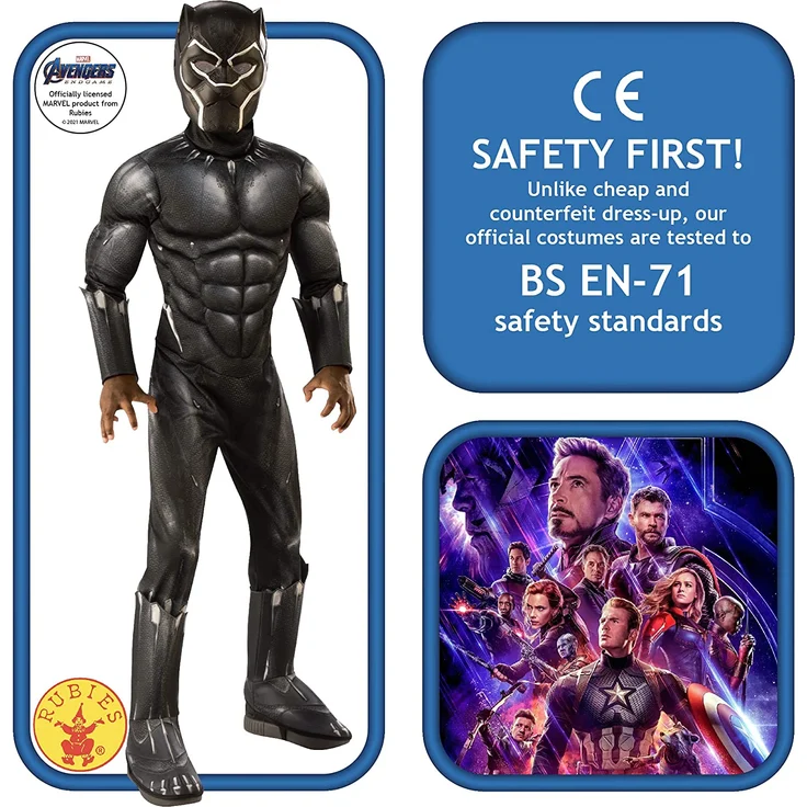 Rubies Offizielles Avengers Black Panther, Deluxe Kinderkostüm, Größe L, Alter 8-10, Höhe 147 cm – Bild 2