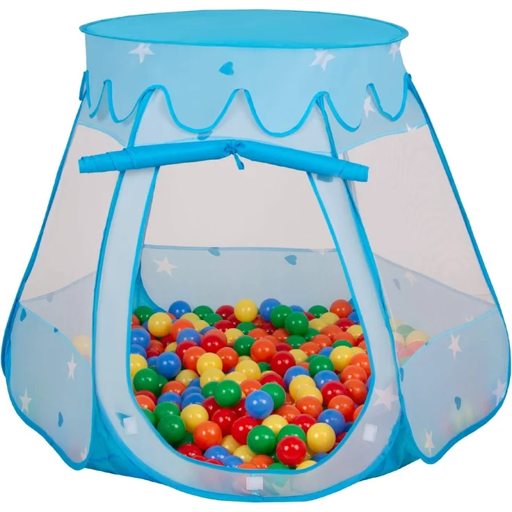 Selonis Baby Spielzelt Mit Plastikbällen Zelt 105X90cm/200 Bälle Plastikkugel Kinder, Blau:Gelb-Grün-Blau-Rot-Orange – Bild 1