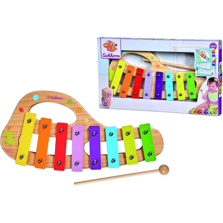 Eichhorn 100003482 Musik xylophon aus Holz Bunte Tonleiter mit 8 Tönen, inkl. 1 Klöppel und Liederbuch mit fünf Liedern zum nachspielen, 3 teilig, 30 x 15 cm groß, ab Zwei Jahren – Bild 3