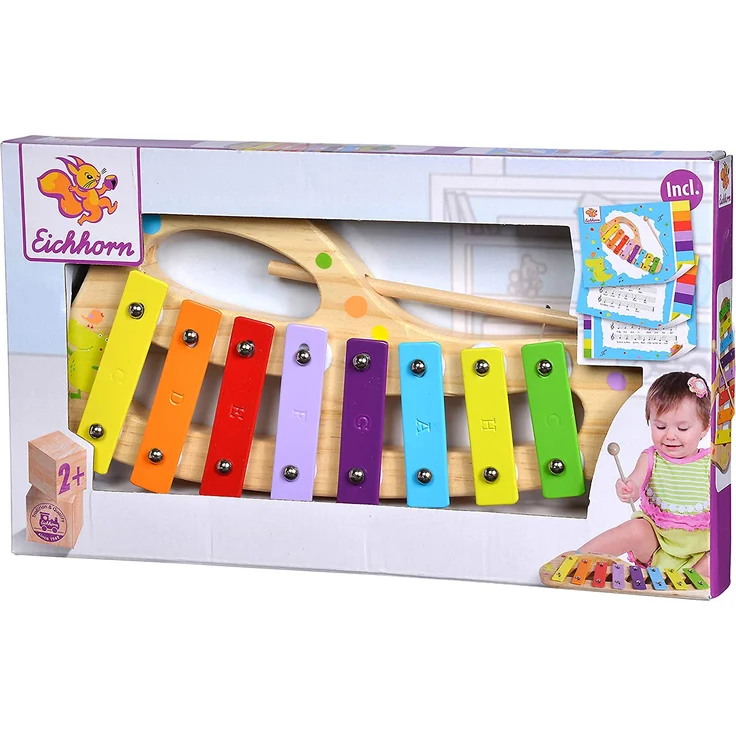 Eichhorn 100003482 Musik xylophon aus Holz Bunte Tonleiter mit 8 Tönen, inkl. 1 Klöppel und Liederbuch mit fünf Liedern zum nachspielen, 3 teilig, 30 x 15 cm groß, ab Zwei Jahren – Bild 5