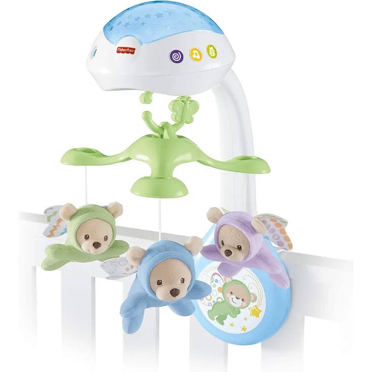 Fisher-Price CDN41 - 3 in 1 Traumbärchen Baby Mobile mit Spieluhr, Nachtlicht, White Noise und Sternenlicht Projektor, Babyausstattung ab Geburt