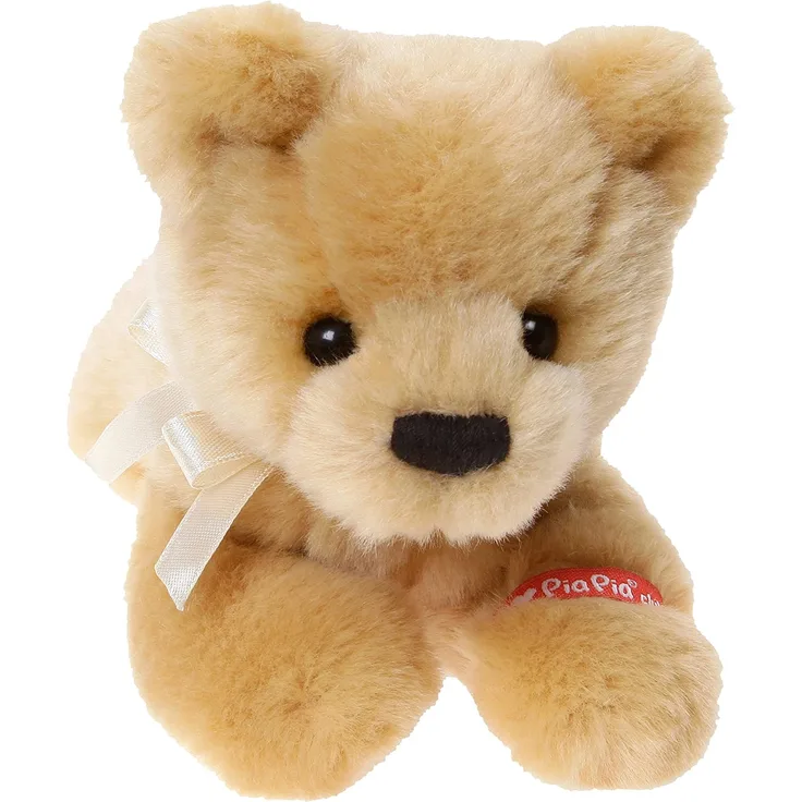 Bauer Spielwaren "Pia Pia Club" Klassik Bär liegend: Flauschiges Kuscheltier zum Liebhaben und Spielen, mit Sammelarmband, waschbar, 17 cm, beige (17089)