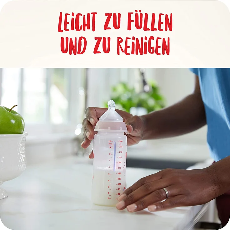 NUK First Choice+ Babyflasche im Set | 0–6 Monate | Temperature Control Anzeige | 300 ml | Anti-Colic-Ventil | BPA-frei | Trinksauger aus Silikon | 3 Stück | rosa Giraffe – Bild 7