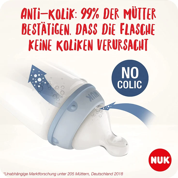 NUK First Choice+ Babyflasche im Set | 0–6 Monate | Temperature Control Anzeige | 300 ml | Anti-Colic-Ventil | BPA-frei | Trinksauger aus Silikon | 3 Stück | rosa Giraffe – Bild 3