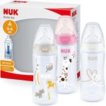 NUK First Choice+ Babyflasche im Set | 0–6 Monate | Temperature Control Anzeige | 300 ml | Anti-Colic-Ventil | BPA-frei | Trinksauger aus Silikon | 3 Stück | rosa Giraffe