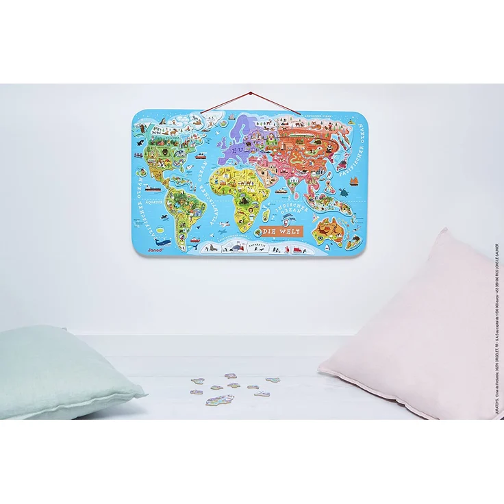 Janod Puzzle Weltkarte - Magnetische Landkarte aus Holz, 92 Magnetische Puzzle-Teile - 70 x 43 cm - Deutsche Version - Lernspiel ab 7 Jahren, J05490 – Bild 6