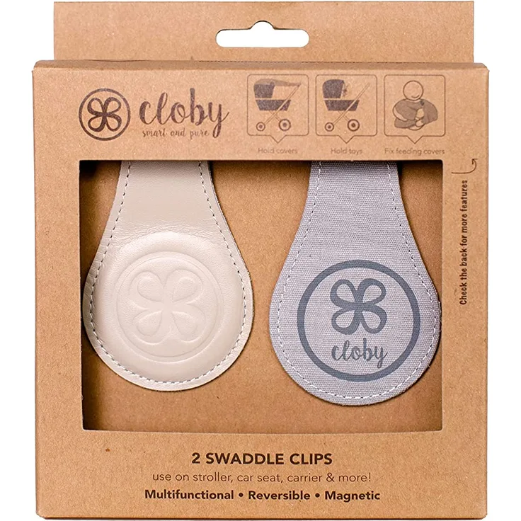 Cloby Magnetische Swaddle-Clips aus Leder Beige/Grau