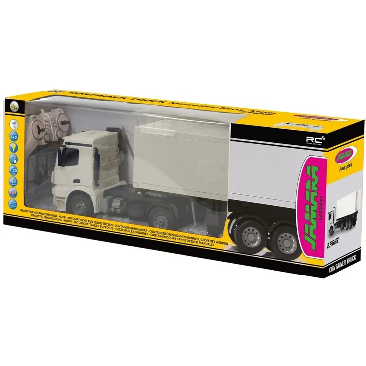 Jamara 405148 LKW Mercedes Benz Arocs 1: 20 2, 4G-2 Geschwindigkeiten, ca. 6 km/H, bis zu 30 min. Fahrspaß, Auflieger Per Fernsteuerung An-& Abkoppelbar, Container abnehmbar, Türen Öffnen – Bild 7