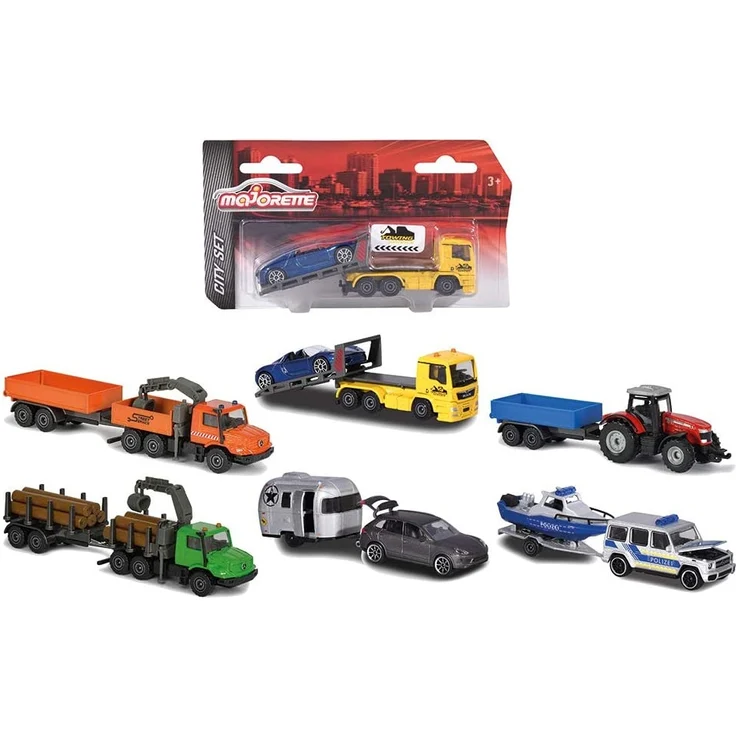 Majorette Trailer Assortment, Spielzeugauto mit Anhänger, Die-Cast Fahrzeug, Federung, Türen zum Öffnen, Freilauf, 6 versch. Modelle, Lieferung: 1 Stück, zufällige Auswahl, 13 cm – Bild 1
