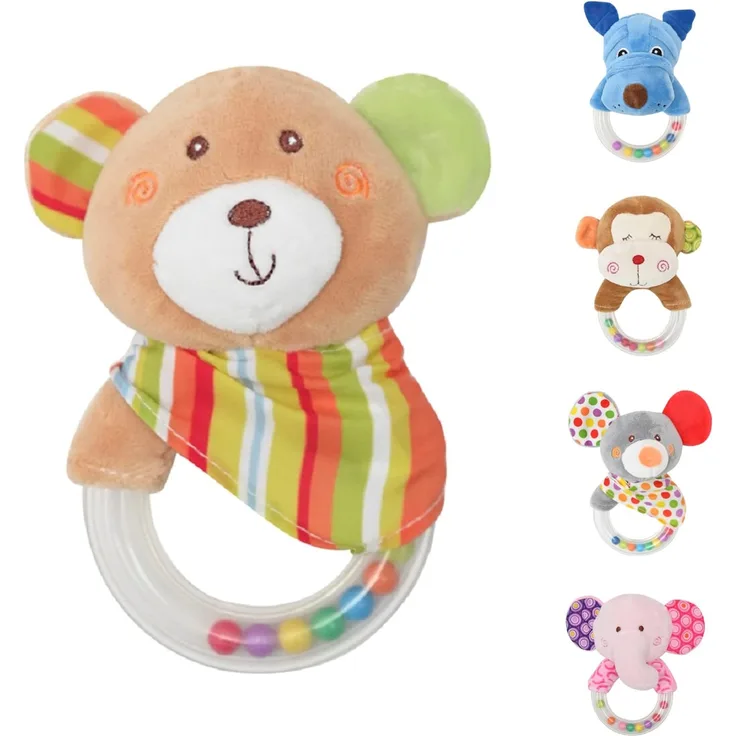 Lorelli Baby Rassel Plüschtier 13 cm Rasselring Greifling Kuscheltier Faltenzone beige