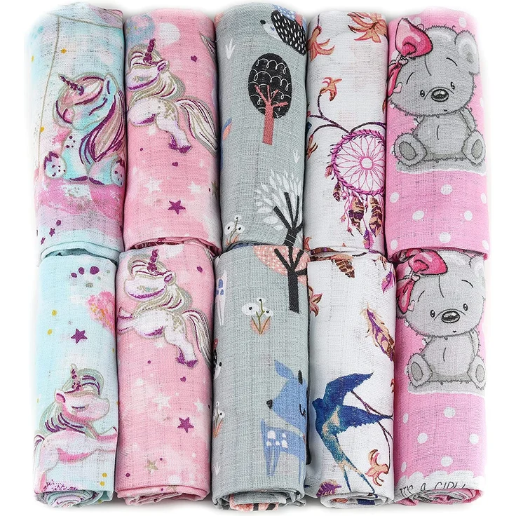 Mulltücher - Mullwindeln - 10er Pack 70x80 cm - Stoffwindeln, MADE IN EU, schadstoffgeprüft - Spucktücher Set für Mädchen – Baby Mullwindeln- Rosa - OEKO-TEX zertifiziert – Bild 1