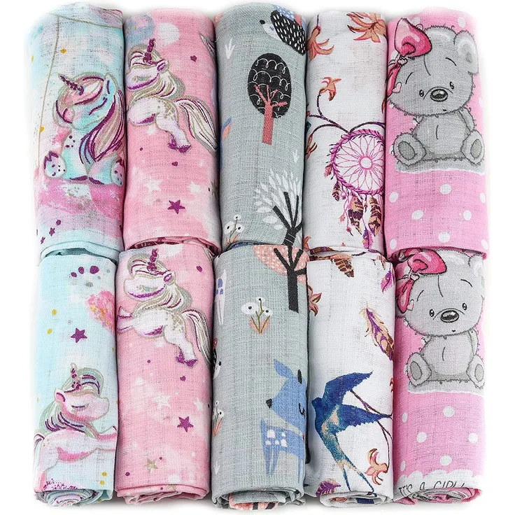 Mulltücher - Mullwindeln - 10er Pack 70x80 cm - Stoffwindeln, MADE IN EU, schadstoffgeprüft - Spucktücher Set für Mädchen – Baby Mullwindeln- Rosa - OEKO-TEX zertifiziert
