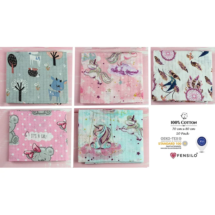 Mulltücher - Mullwindeln - 10er Pack 70x80 cm - Stoffwindeln, MADE IN EU, schadstoffgeprüft - Spucktücher Set für Mädchen – Baby Mullwindeln- Rosa - OEKO-TEX zertifiziert – Bild 6