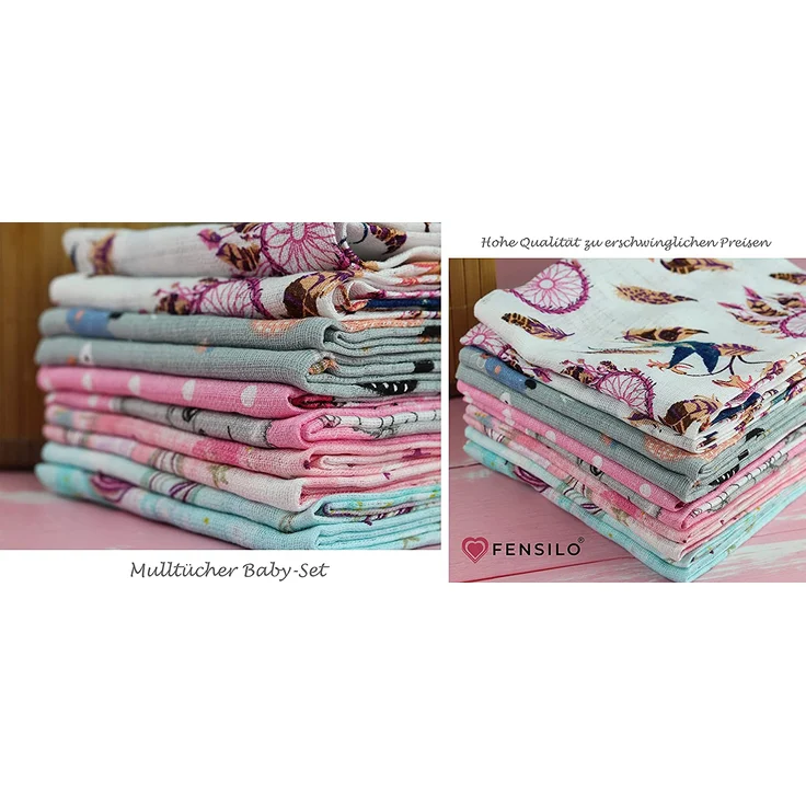 Mulltücher - Mullwindeln - 10er Pack 70x80 cm - Stoffwindeln, MADE IN EU, schadstoffgeprüft - Spucktücher Set für Mädchen – Baby Mullwindeln- Rosa - OEKO-TEX zertifiziert – Bild 7