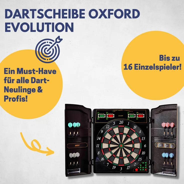 Best Sporting Dartscheibe elektronisch Oxford Evolution I Dartscheibe elektronisch mit LED-Anzeigen I E-Dartscheibe mit 12 Dartpfeilen & Ersatzspitzen I Dartboard Kabinett mit Walnuss-Optik – Bild 2