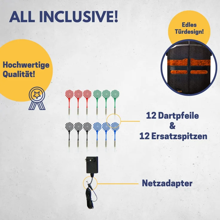 Best Sporting Dartscheibe elektronisch Oxford Evolution I Dartscheibe elektronisch mit LED-Anzeigen I E-Dartscheibe mit 12 Dartpfeilen & Ersatzspitzen I Dartboard Kabinett mit Walnuss-Optik – Bild 3