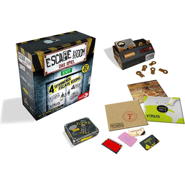 Noris 'Escape Room - Das Spiel' Denkspiel, ab 16 Jahren, 2 - 5 Spieler, ca. 60 min Spielzeit, inkl. 4 Fällen und Chrono Decoder