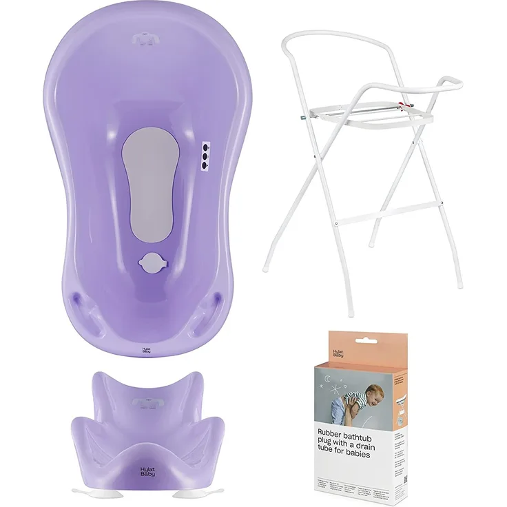 Baby Badewanne Set mit Gestell und Badewannensitz - für Neugeborene und Babys - stabil und bequem, Farbe: lila, Motiv:Yeti, Marke:Hylat Baby