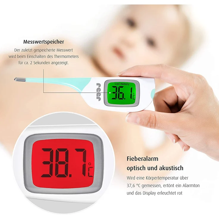 Reer Digitales Fieberthermometer ColourTemp für Babys mit großem Display und farbigem Fieber-Warner – Bild 3