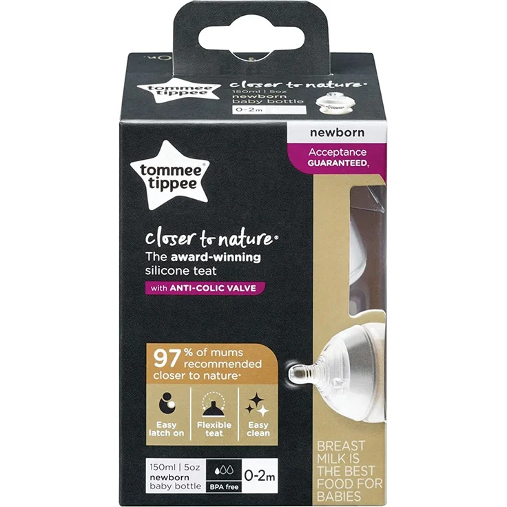 Tommee Tippee Babyflasche Closer to Nature, Ventil Anti-Kolik, Weicher Sauger, 0+ Monate, 150ml – Bild 8