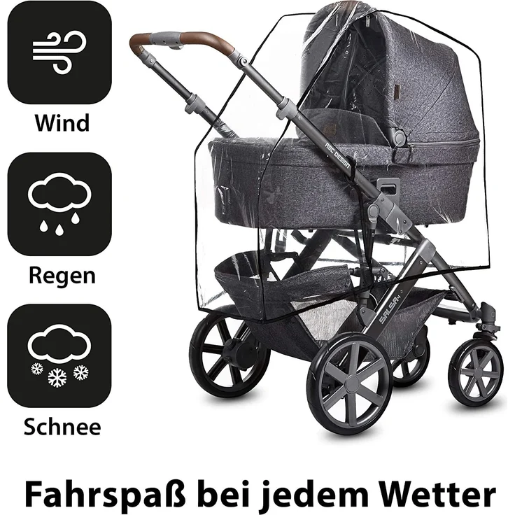 ABC Design Universal Regenschutz – für Kinderwagen mit Babywanne & Sportsitz – Schadstofffrei – Farbe: transparent – Bild 4